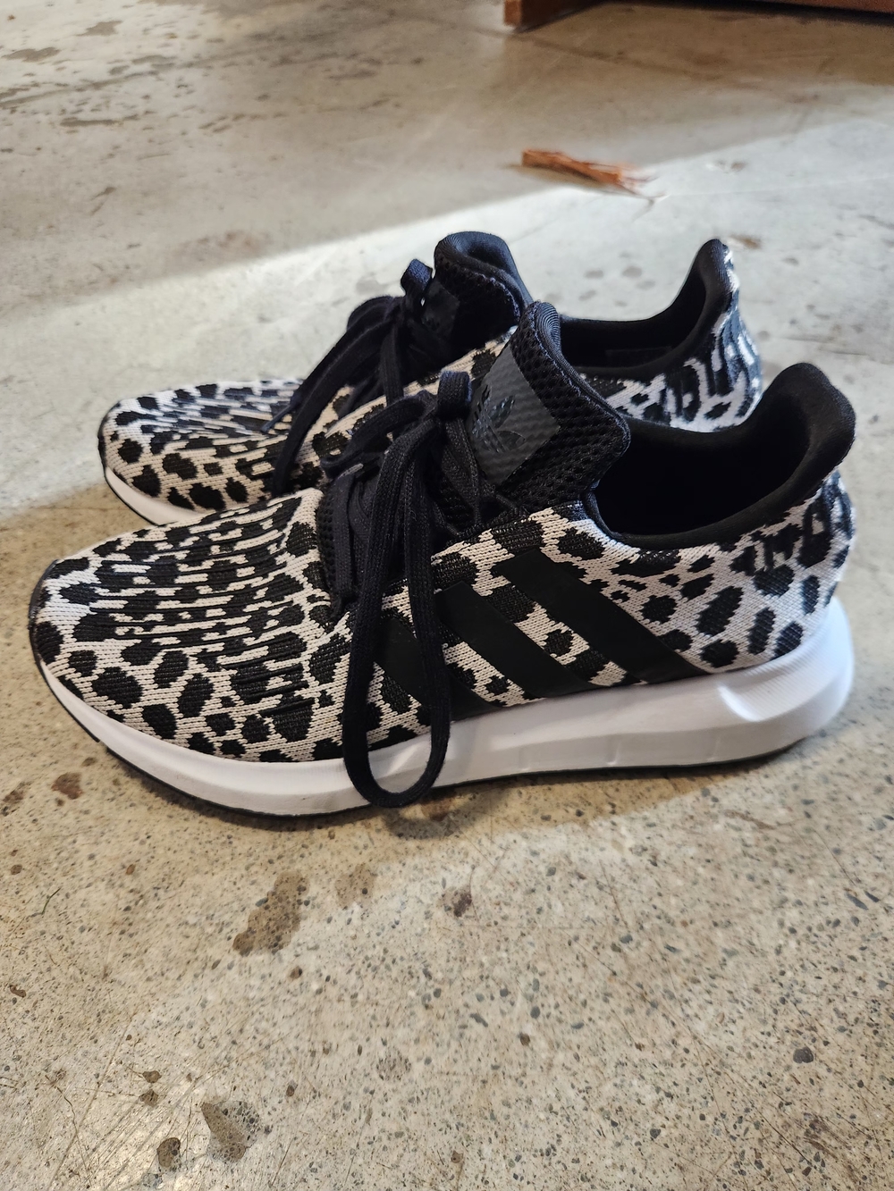 Adidas Swift Run Black & White Leopard Knit Running Shoes